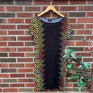 bebe Black Mini Dress with Yellow, Pink and Orange Chevron Accents
